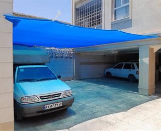 شید سایبان رنگ آبی تراکم ۸۰ درصد ( ابعاد ۴ × ۳ ) دوردوزی شده با نوار برزنت و حلقه دار